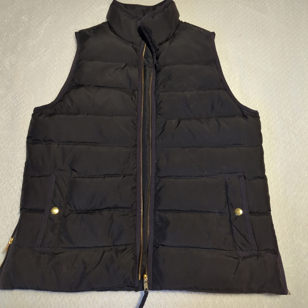 J Crew Black Puffer Vest with Gold Accents Women's Size medium
